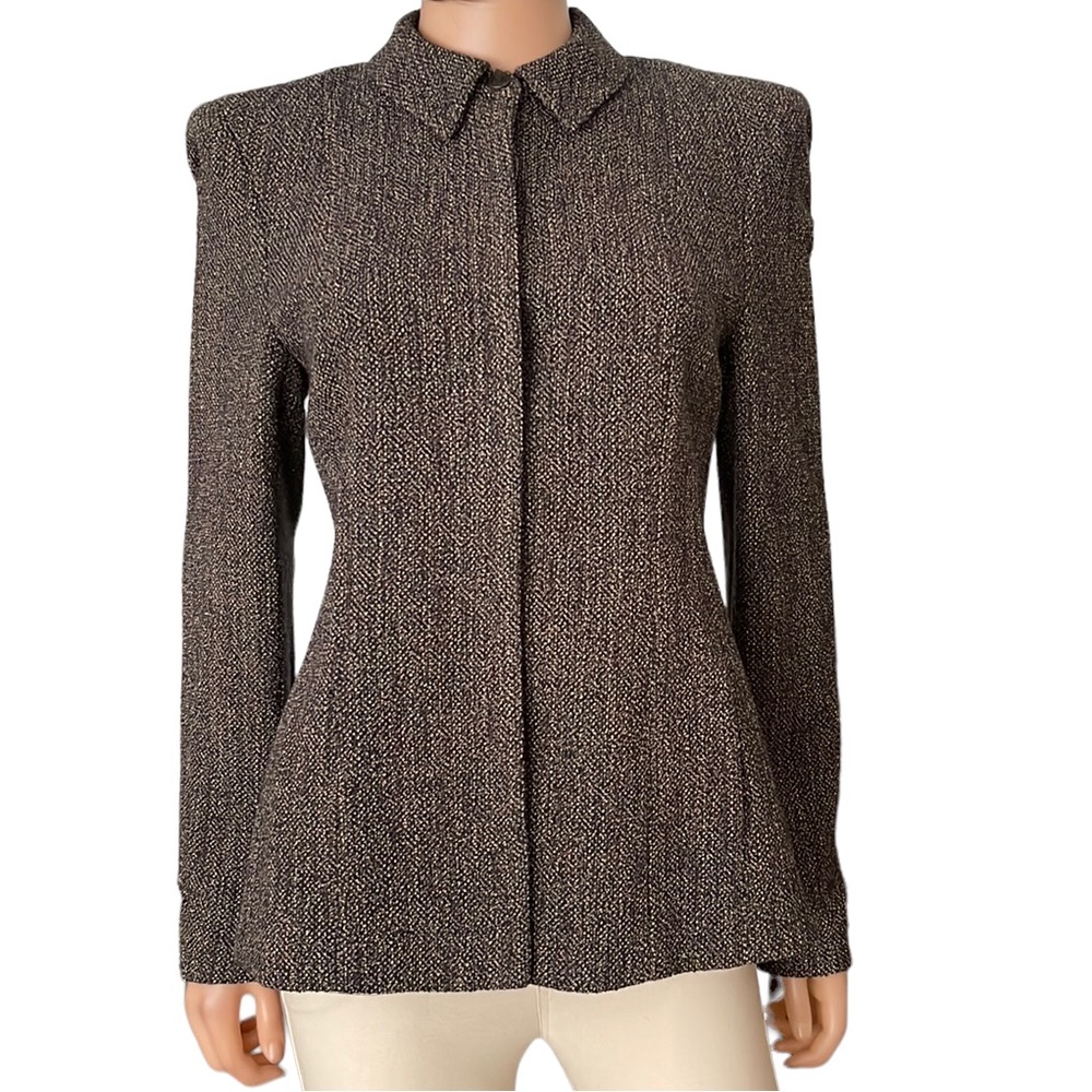 Episode Tweed Blazer Jacket Wool Angora Blend Tailored Brown Textured Vintage